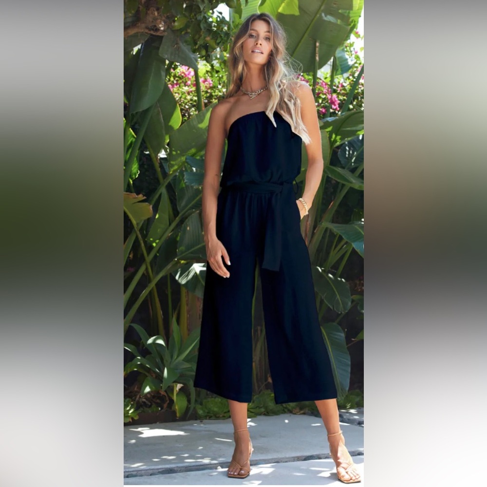 NWOT Anthro x bishop + young Free Spirit Strapless Navy Blue Wide-Leg Jumpsuit